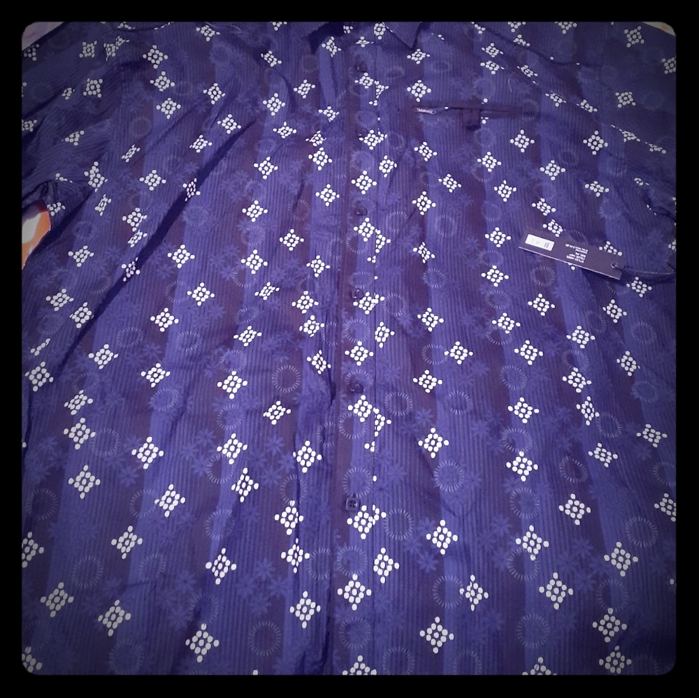MAKOBI DESIGNER BLUE CASUAL BUTTON DOWN SHIRT 2X